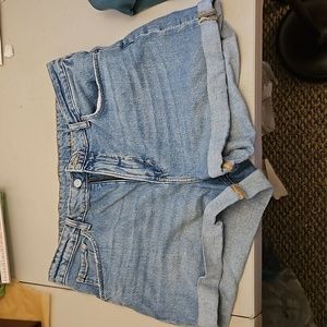 High waisted light wash mom shorts